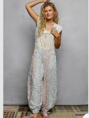 POL Sweet Meadow Lace Overalls - Pink, Blue, Cream
